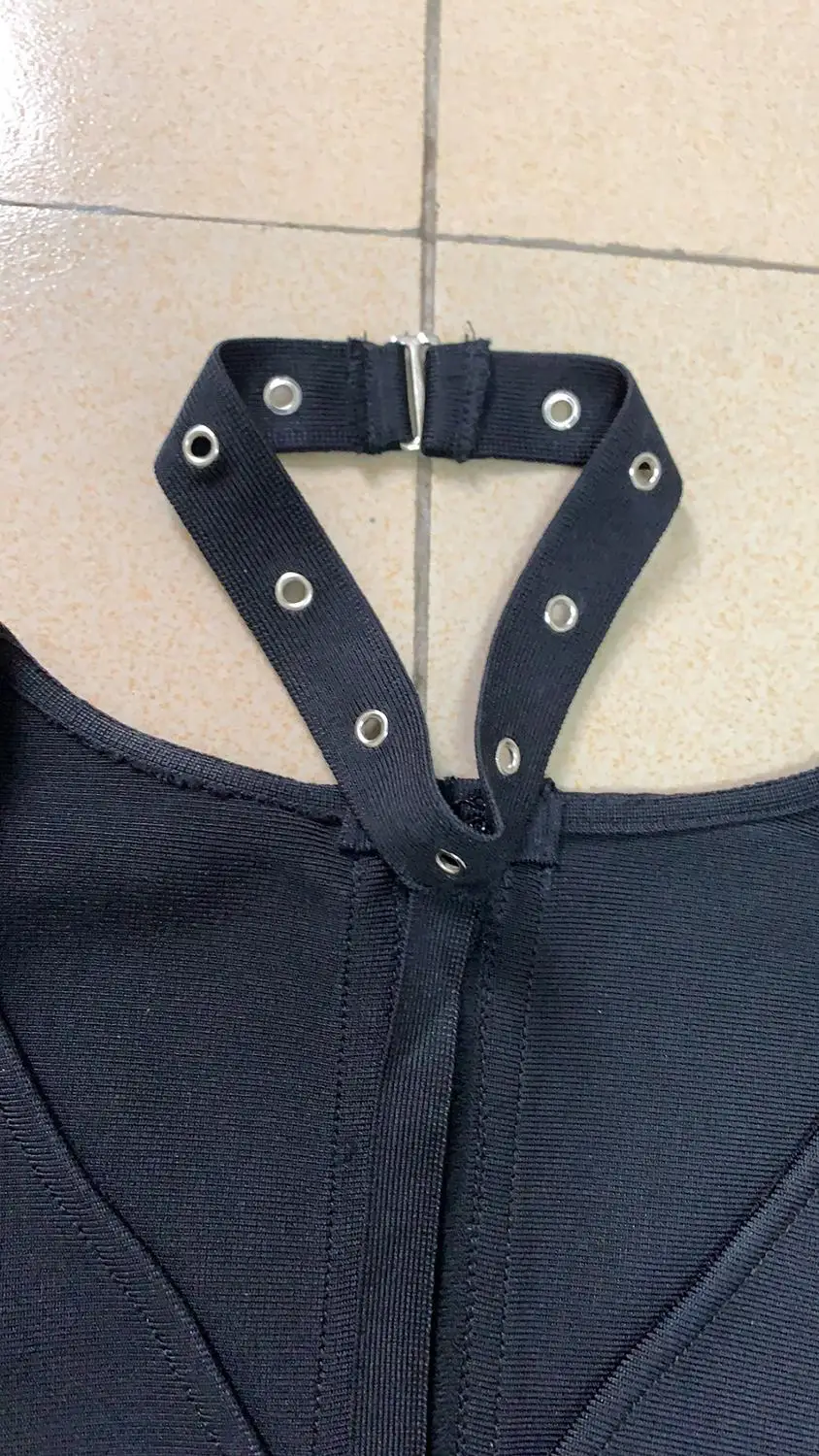 

2020 Fashion New Women's Celebrity Club Evening Party Dress Vestidos Sexy V-neck Eyelet Hollow Black Bodycon Mini Bandage Dress