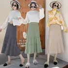 Женская трикотажная длинная юбка средней длины, однотонная черная Повседневная плиссированная трапециевидная юбка с высокой талией