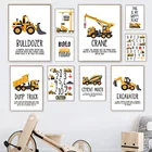 Инженерный автомобиль грузовик Алфавит цифры настенная живопись холст скандинавские постеры и принты настенные картины для детской комнаты декор