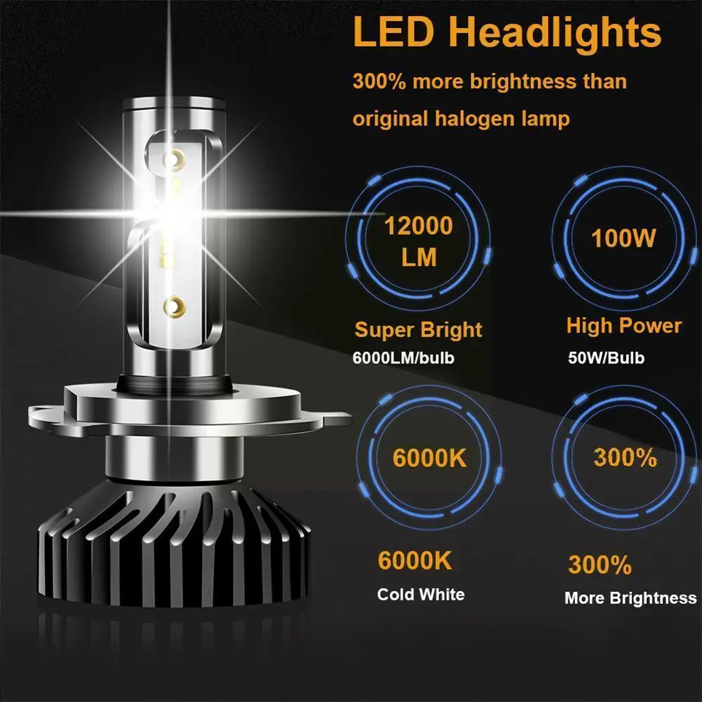 

Автомобильная светодиодная лампа для фары H4 LED H1 H11 9005 9006 H7 светодиодная фара автомобиля 16000LM противотуманная фара автомобиля CSP фара 8000LM бел...