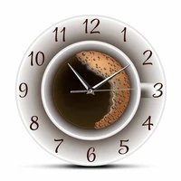 cup of coffee with foam decorative silent wall clock kitchen decor coffee shop wall sign timepiece cafe style wall watch