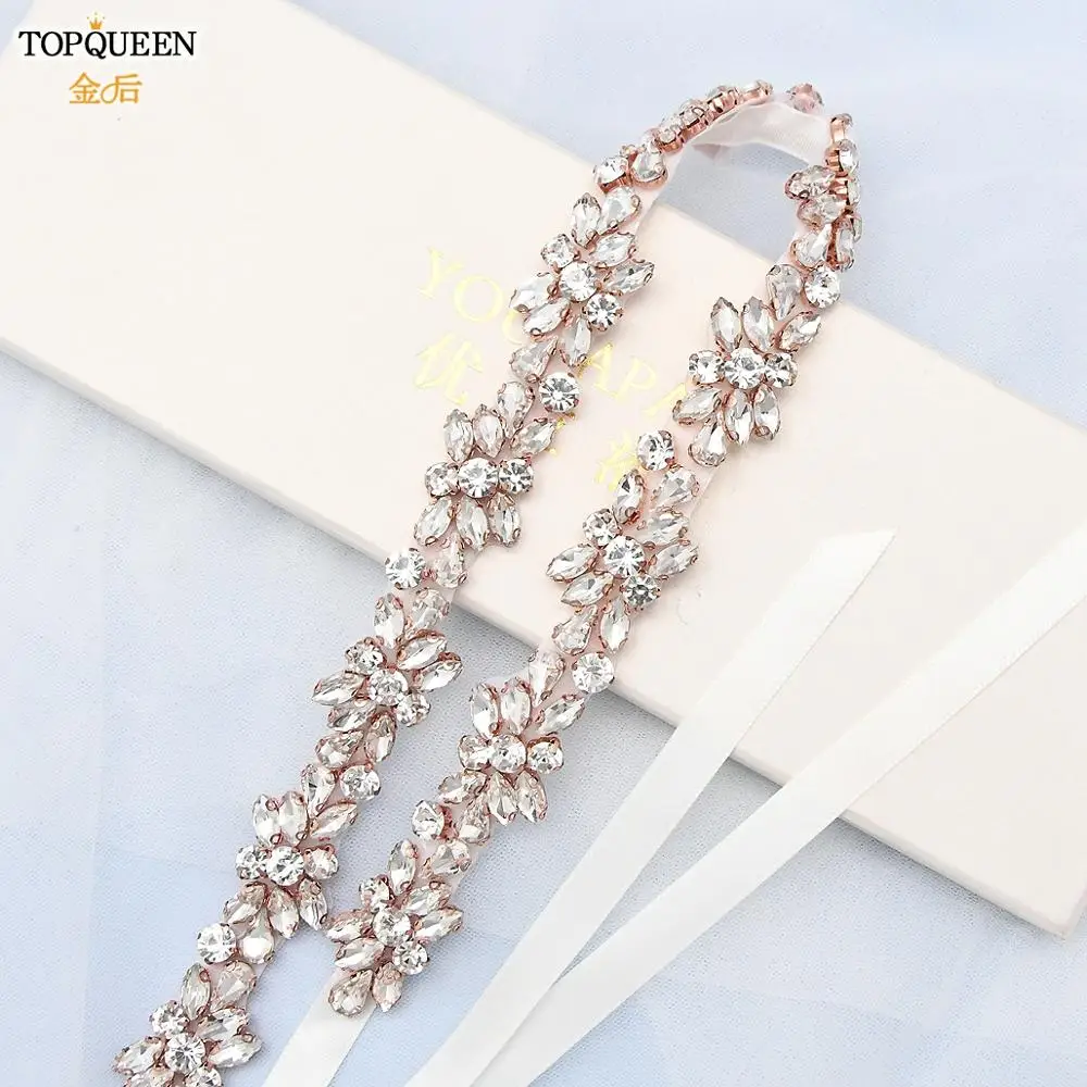 

TOPQUEEN S437-RG Bride Wedding Belt Rose Gold Belt Jewelled Belt Rhinestone Belts Applique Party Belt Waist Belt for Women