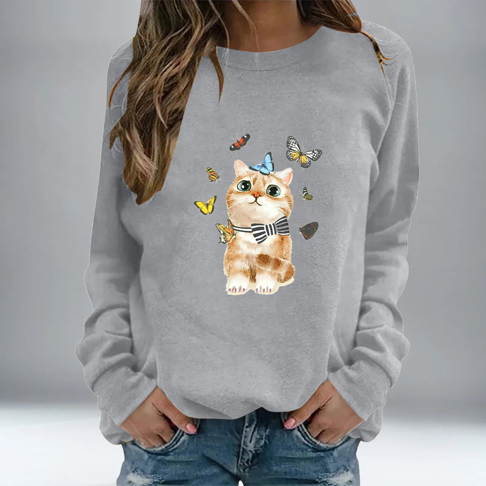 

Women's Creative Print Sweatshirts Casual Loose Round Neck Long Sleeve Sweatshirts Top Female Sweatshirt Moletom Feminino