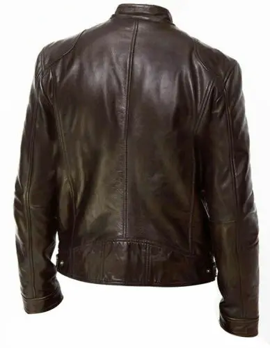 

Men's Genuine Leather Jacket Retro Black Slim Zippered cardigan multi-pocket Edition Bike Brand locomotive warm Coats