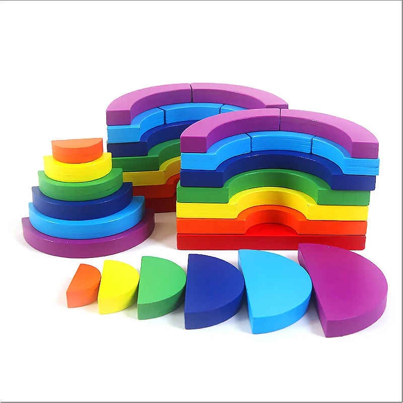 

Montessori Educational Toys Kids Wooden Rainbow Building Blocks Toy Geometric Shape Wood Stack For Kid Baby Toys Gift toy