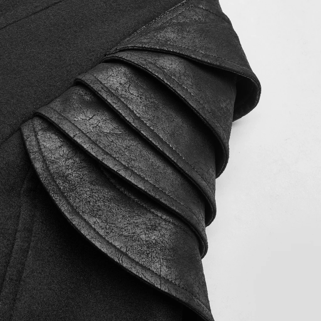 

PUNK RAVE Men's Punk Double-side-woolen Armor Long Coat with Halloween Club Party Cosplay Jackets with Pockets on Both Sides