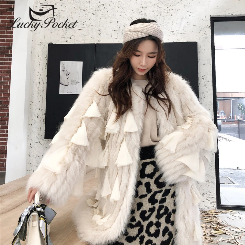 

Women Winter New Copy Fox Fur Plus Size Loose Plush Coat Ladies Fashion Chiffon Stitching Thick Warm Solid Color Fur Coat ZY35