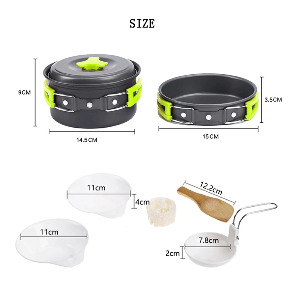 

7pcs Foldable Pot Pan Cookware Portable Aluminum Alloy Pan Utensils for 1-2 People For Outdoor Camping Picnic Hiking Traveling