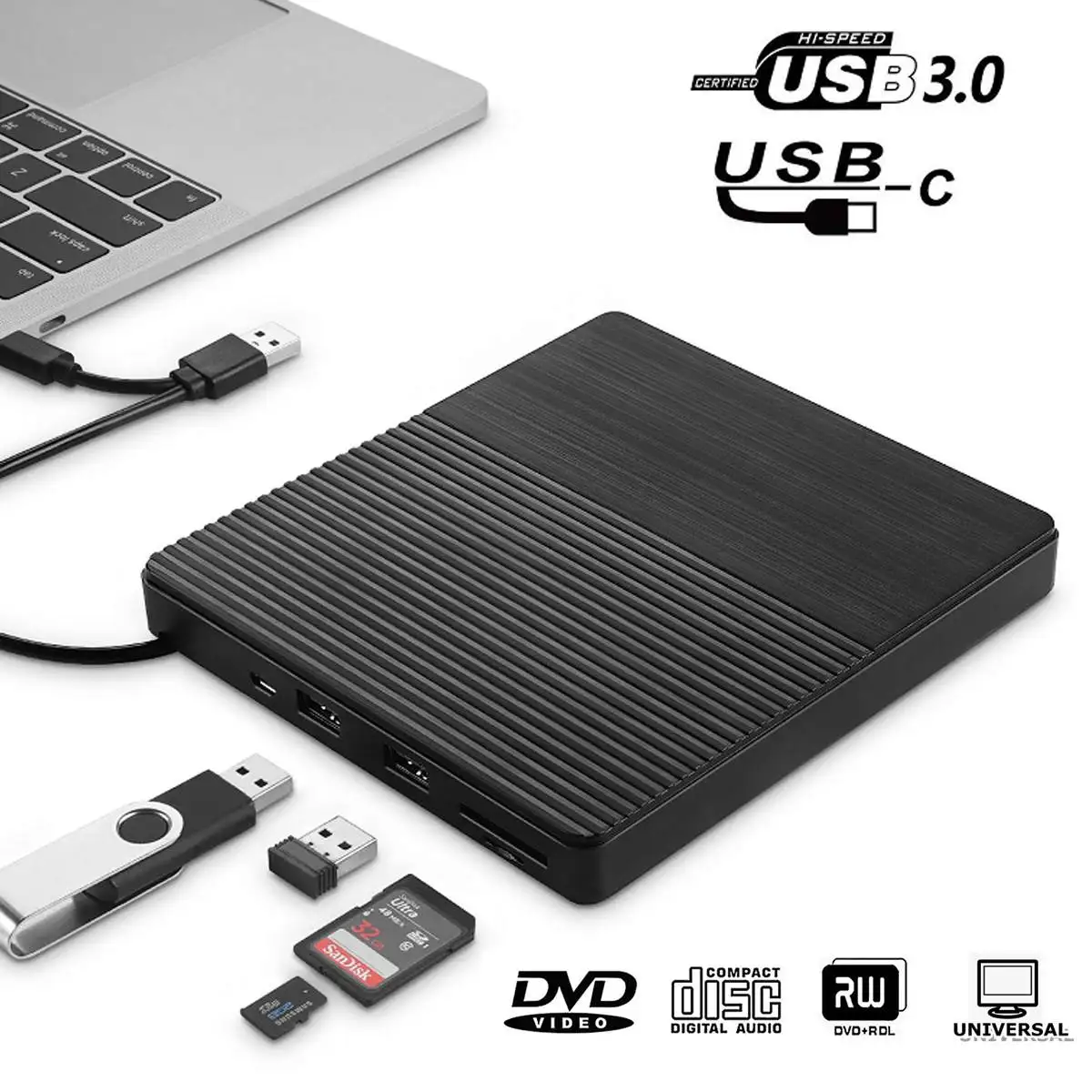 Внешний DVD накопитель USB 3 0/Type C оптический привод портативный RW CD горелка