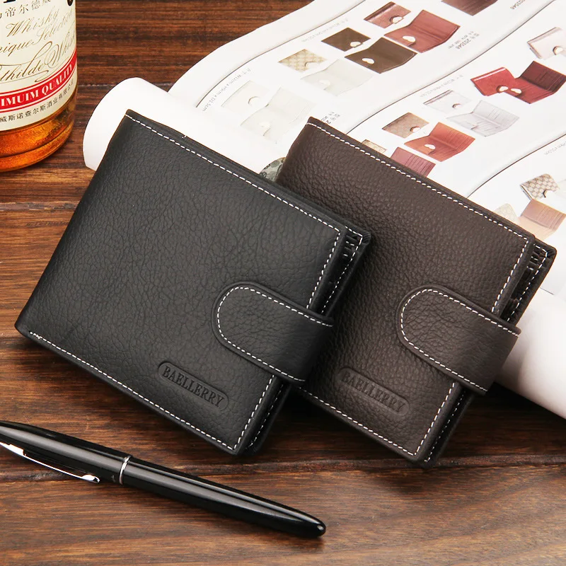 Genuine Cow Leather Short Zipper Hasp Male Purse Coin Pocket Card Holder Vintage Brand High Quality Wallet