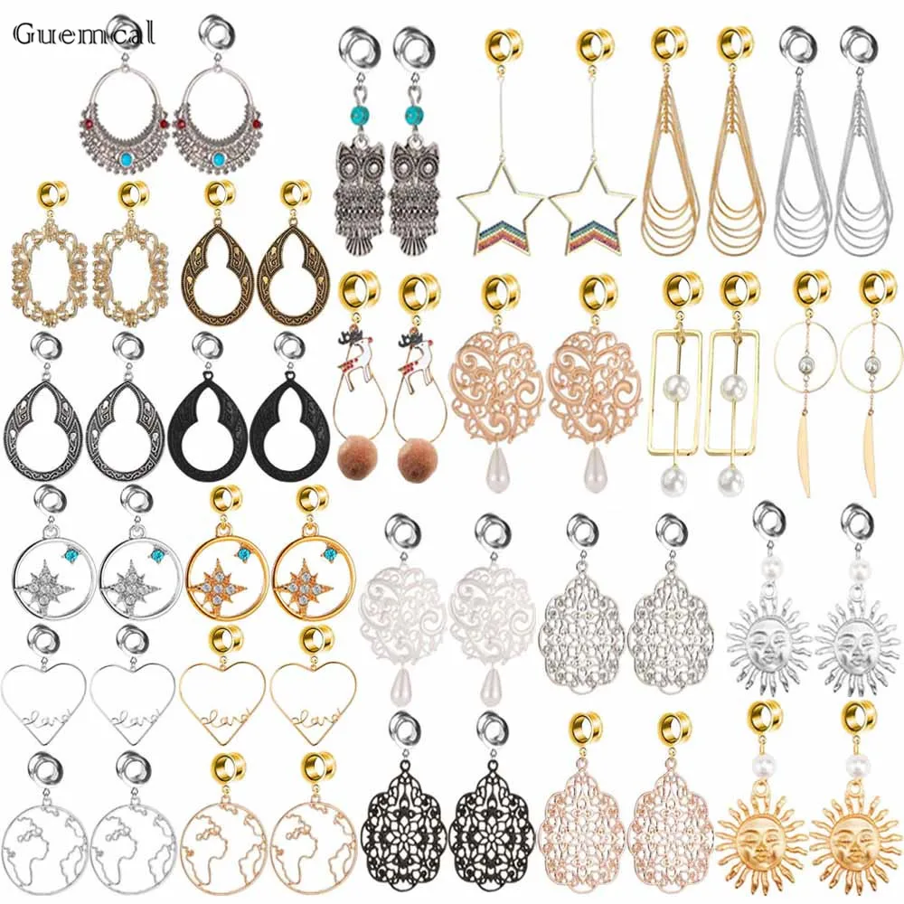 

Guemcal 2pcs Explosive Retro Long Cutout Love Round Pendant Earrings Exquisite Piercing Jewelry