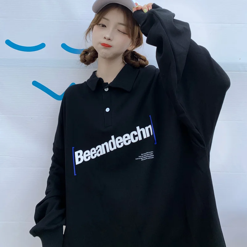 Стильная оригинальная рубашка-поло женская футболка с длинным рукавом весна и