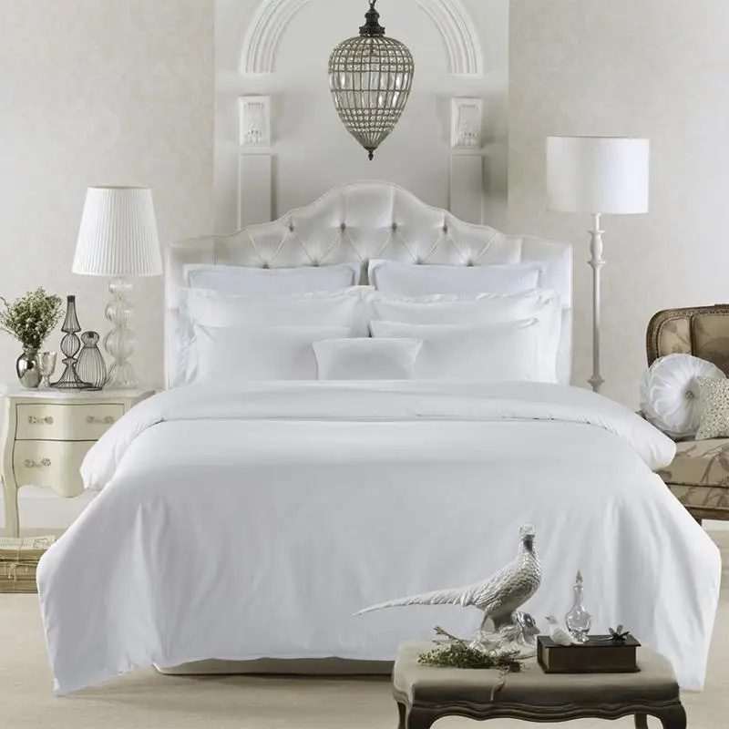 

Постельное белье 80S из египетского хлопка и сатина, роскошный набор белья белого цвета для отеля, Королевский размер, мягкое шелковое ощущен...