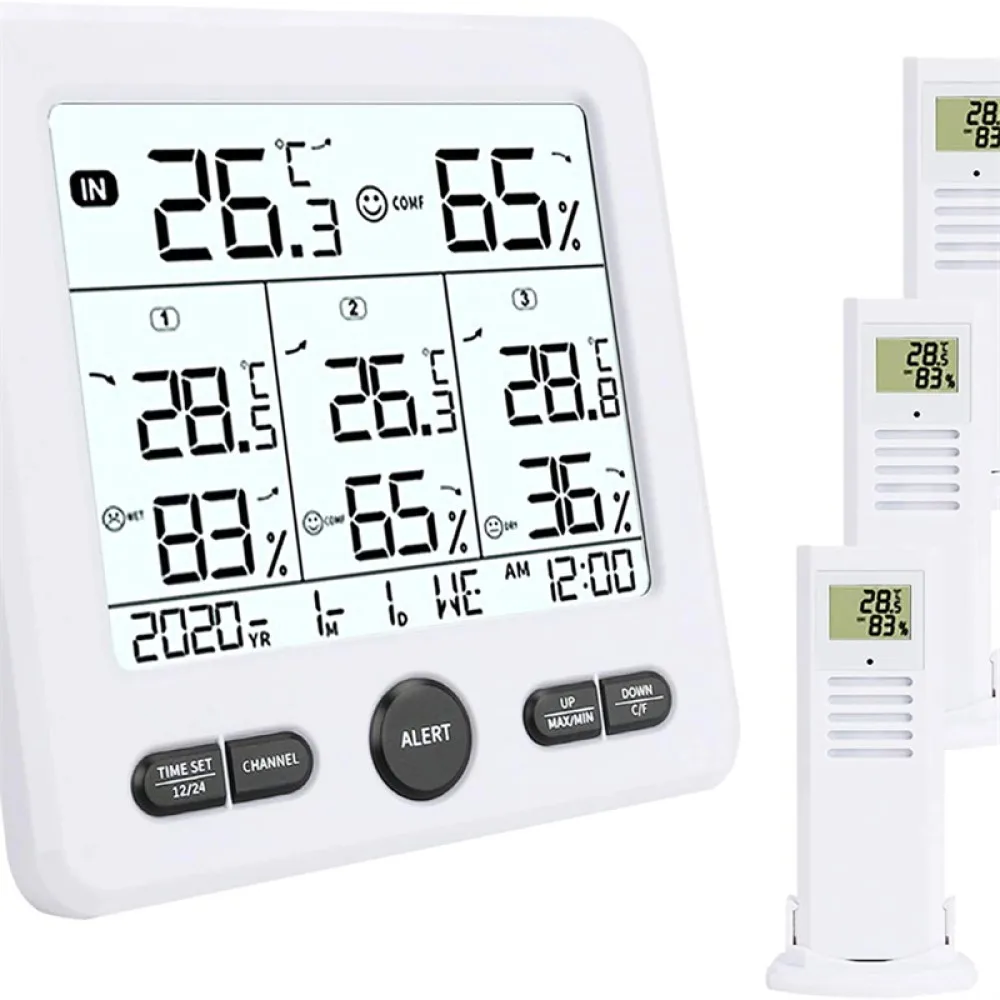 

Thermometer clock with 3 Wireless Sensors Digital Hygrometer Thermometer Temperature Humidity Gauge Monitor Room