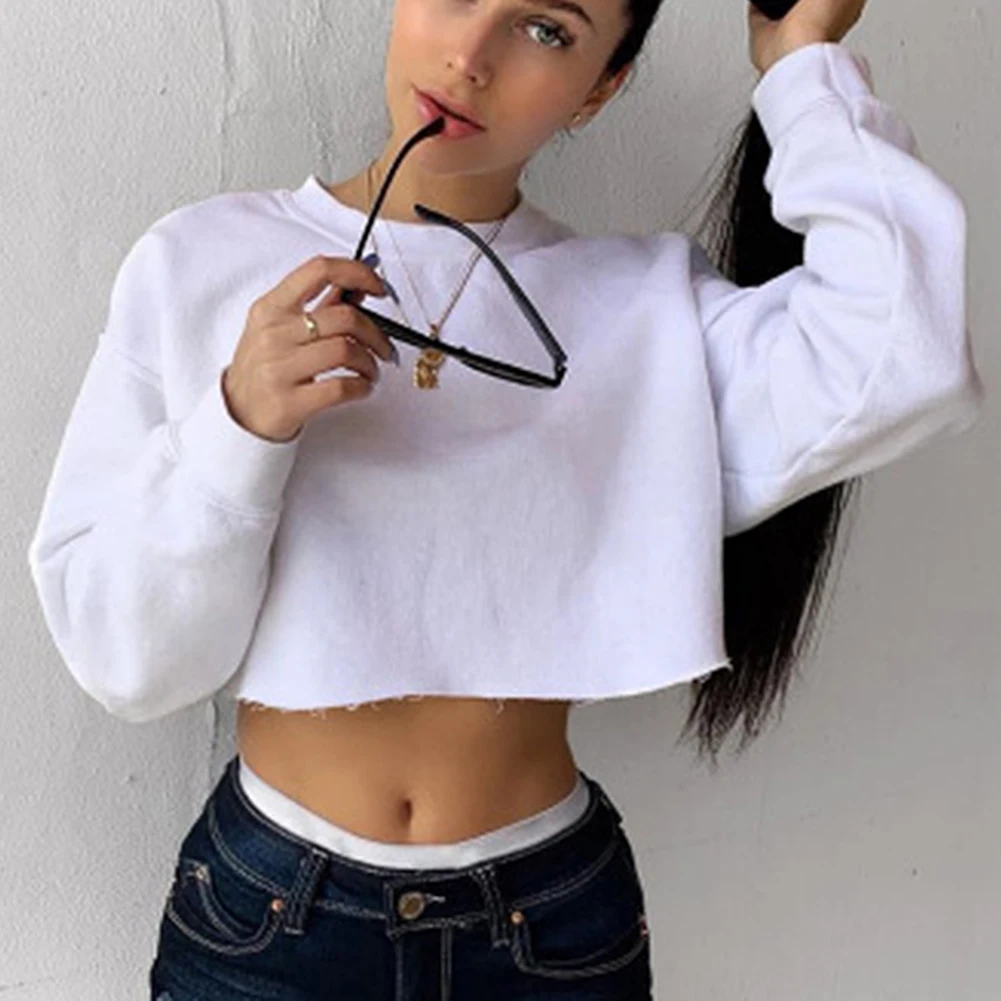 Женский Однотонный пуловер Повседневная Свободная Толстовка с длинным рукавом