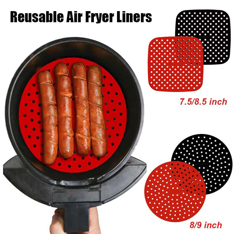 

Air Fryer Pads Silicone Steamer Liners Paper Mold Air Fryer Parts Crisper Plate Airfryer Reused To Prevent Food Sticking Tool
