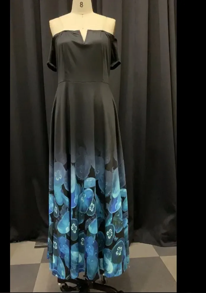 Плюс размер женский с цветочным принтом открытыми плечами Повседневное платье