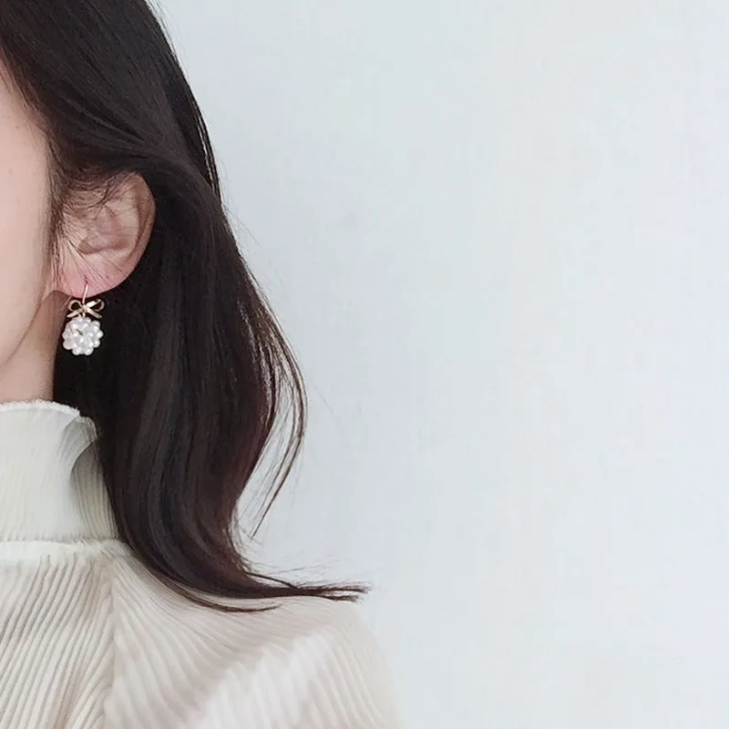 

14k Gold Plated Natural Freshwater Pearl Ball Bow Charm Wedding Vintage Elegant Drop Earrings Luxury Jewelry for Women Gift