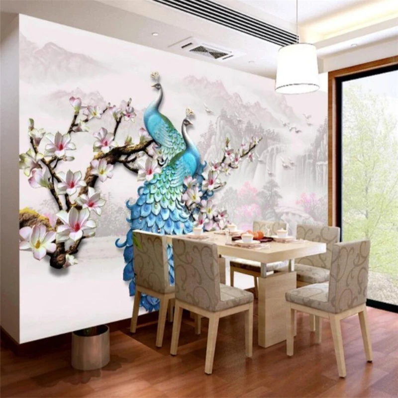 Beibehang 3d фото обои вспышка китайская гостиная спальня ТВ фон птица павлин магнолия