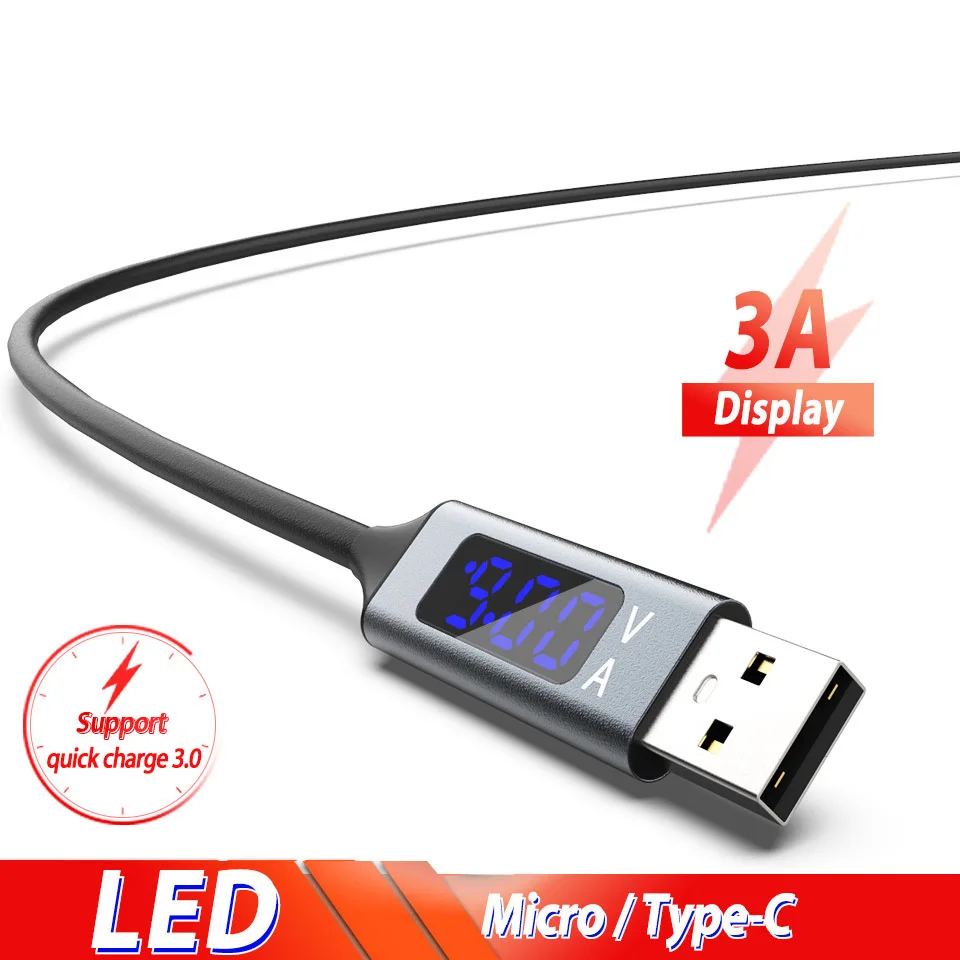 Светодиодный кабель Micro Usb type C с цифровым дисплеем, кабель для быстрой зарядки, кабель Usbc Kablo для samsung S10 S9 S8 huawei, зарядное устройство для телефона, кабель