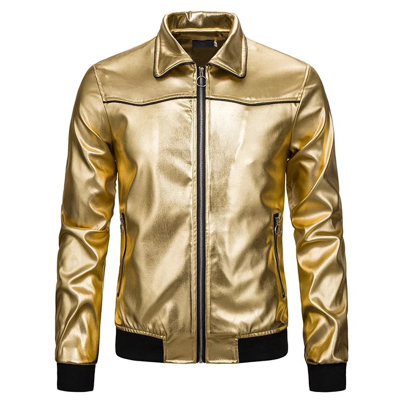 

Men Fashion Gold silver black streetwear Night Club Jacket Hip hop Singer dancer stage performances male Slim casual Jacket coat