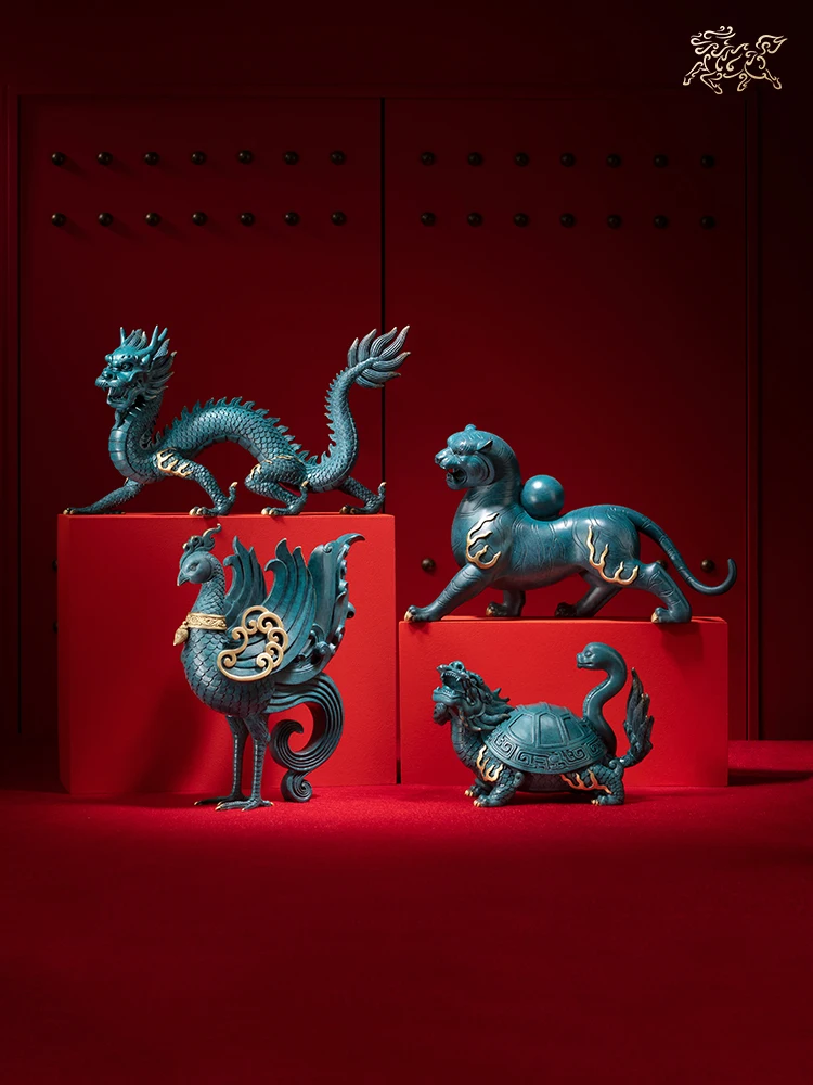 

Copper Statues of Four Divine Beasts In China Black Tortoise Vermilion Bird White Tiger Azure Dragon Home Fengshui Decoration