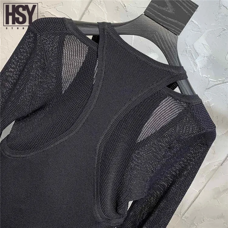 【HSY studo】2019 новый осенний Женский трикотажный топ с полой орфографией черный