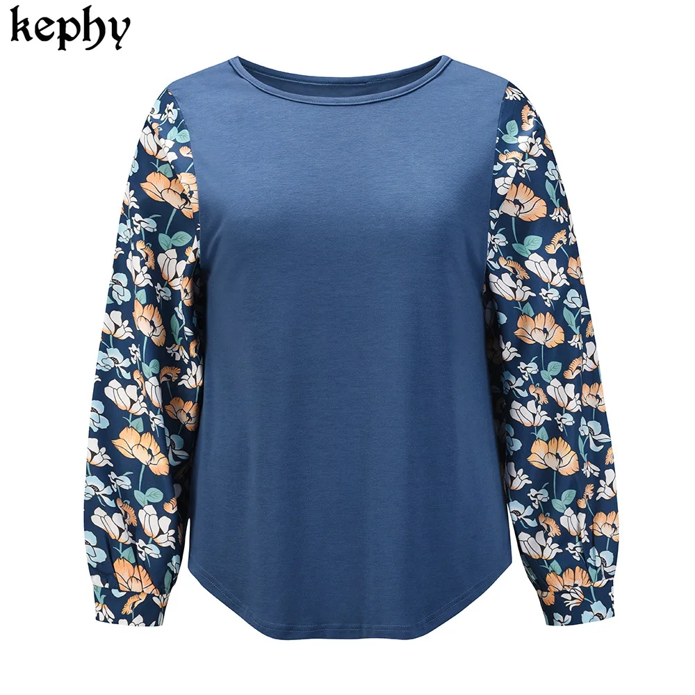 

floral print T shirt top women 2021 new round neck knitted long sleeve T-shirt women's wear for Spring clothing ladys top