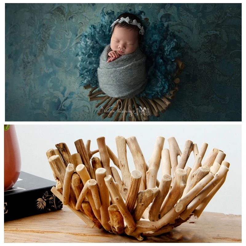Newborn photography props logs smooth branches made old tub tray solid wood baby photo props original