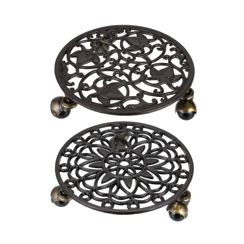 

2# Cast Iron Plant Pallet Caddy Plant Pot With Heavy Duty Wheels Round Flower Pot Planter Trolley Casters Rolling Tray Coaster M