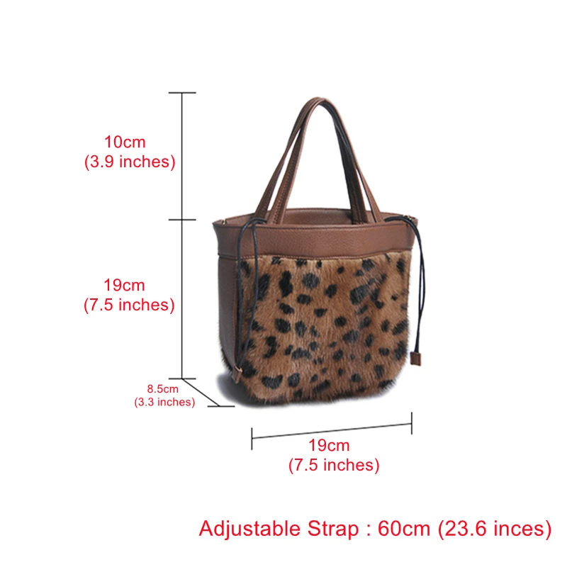 Женская сумка-тоут из натурального меха норки с леопардовым принтом