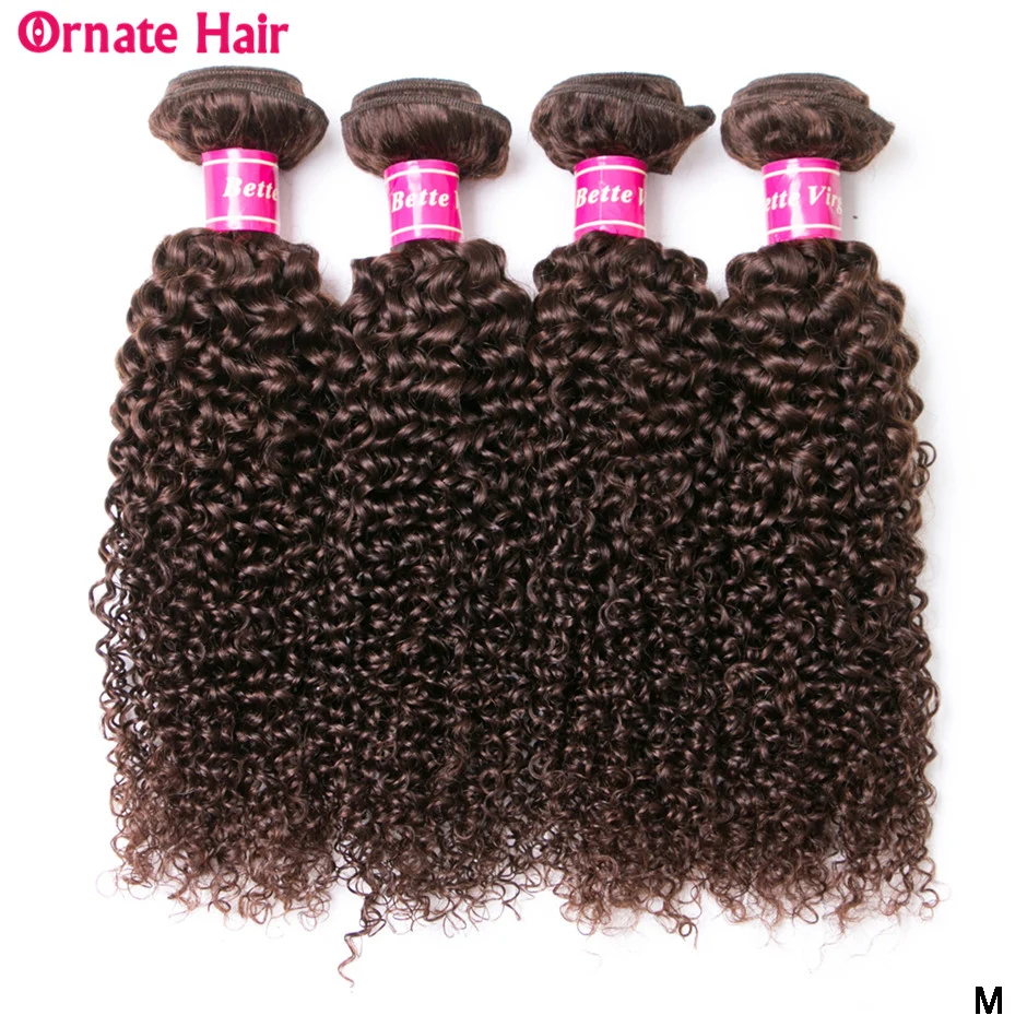 

Pre-Colored Dark Brown 4 Bundles Indian Hair Kinky Curly Bundles 8-24 Inch Non-Remy Human Hair Curly Weave Bundles Middle Ratio