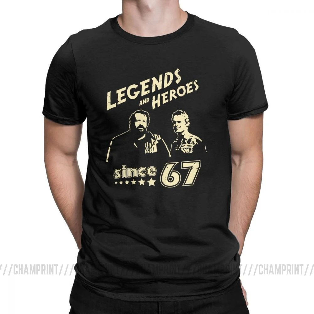 Черный Мужские футболки Bud Spencer Legends And Hero Since 67, новинка, Теренс Хилл, топы с короткими рукавами и круглым вырезом, хлопковая футболка, идея подарка, футболка - Цвет: Черный