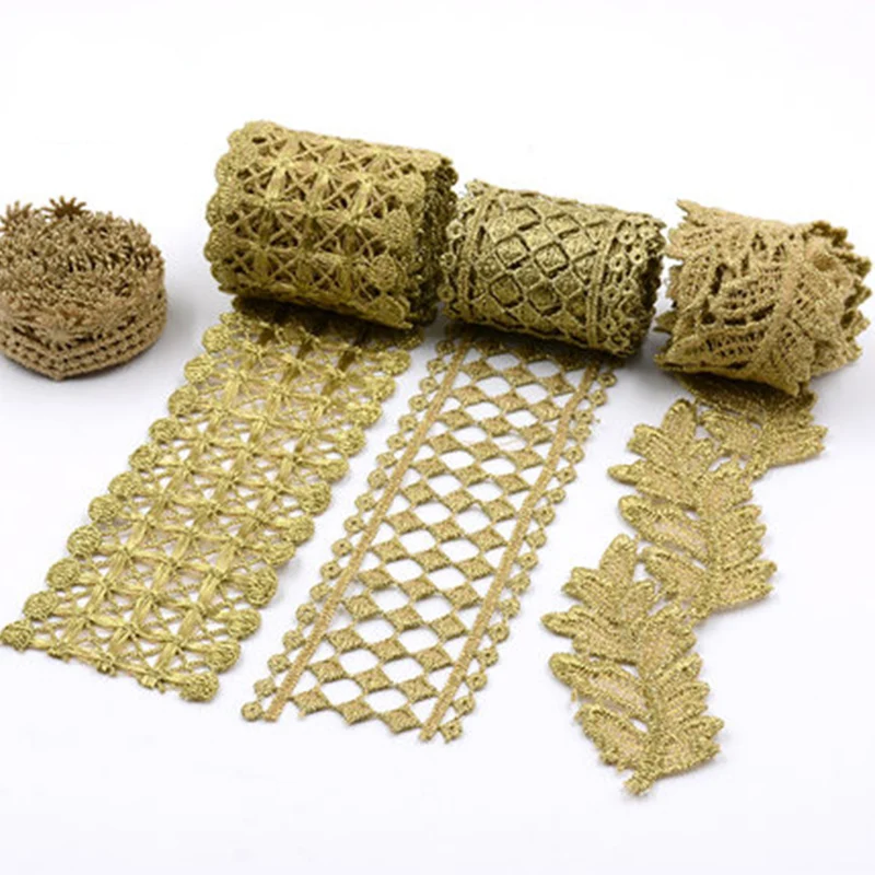 1 meter Golden Lace Fabric Embroidered Flower Ribbon Trims For Wedding Dress Edge Applique Home Textiles Curtain Trimmings | Дом и сад