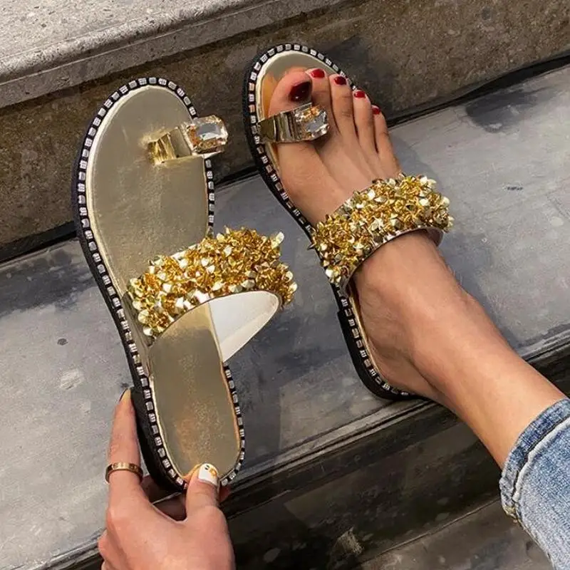 women summer sandals flats shoes woman gladiator shiny bling crystal slippers flip thong sandalias mujer sapato feminino D124 | Обувь