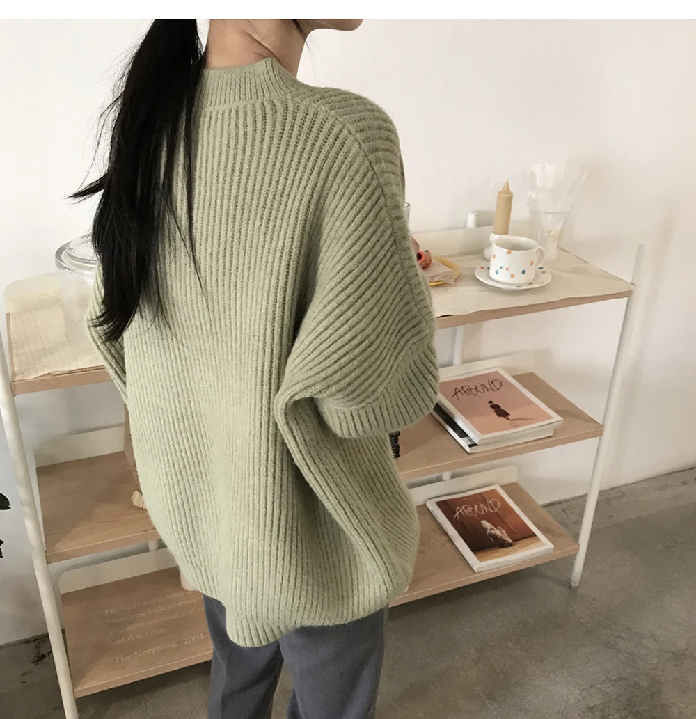 

2020 New Fashion Winter Ladies Bat sleeves Knitting Sweater Solid O-Neck Pullover Jumper Female Casual Warm Girls Sweater