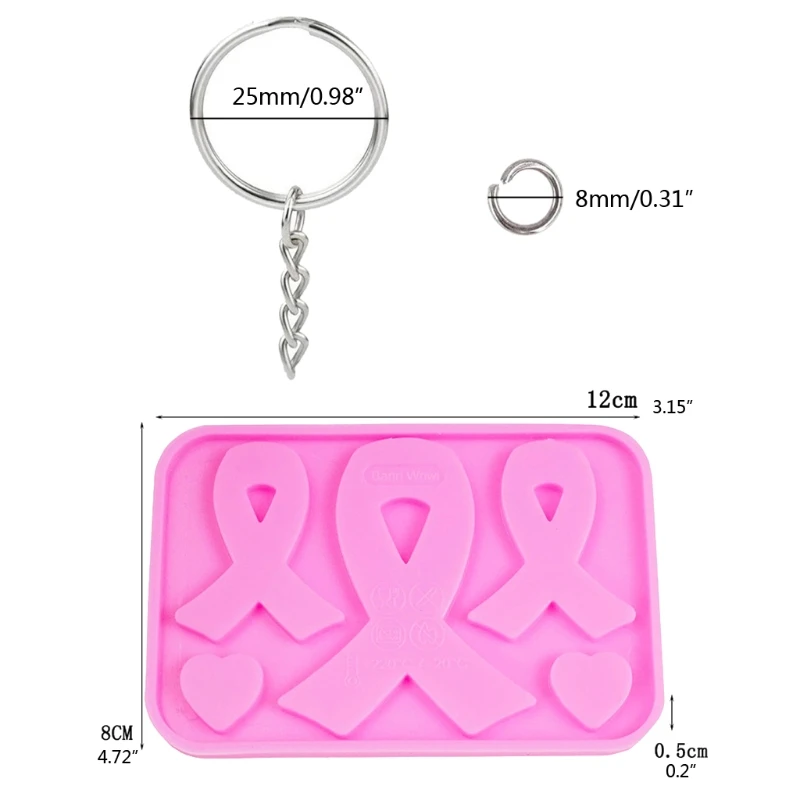 

918F Handmade AIDS Cancer Awareness Bow Keychains Resin Mold Silicone Red Ribbon Bow Epoxy Resin Mold Jewelry Making Tools