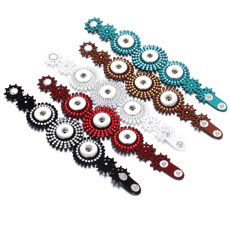 Новый кожаный браслет с кнопками-застежками цветами подходит для металлических