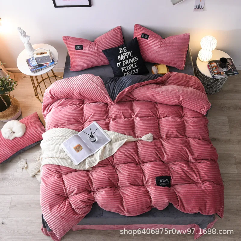 

Magic Fleece 4-piece Milk Fleece Solid Color Quilt Cover Super Warm Crystal Velvet Autumn and Winter Thickened Household Bedding