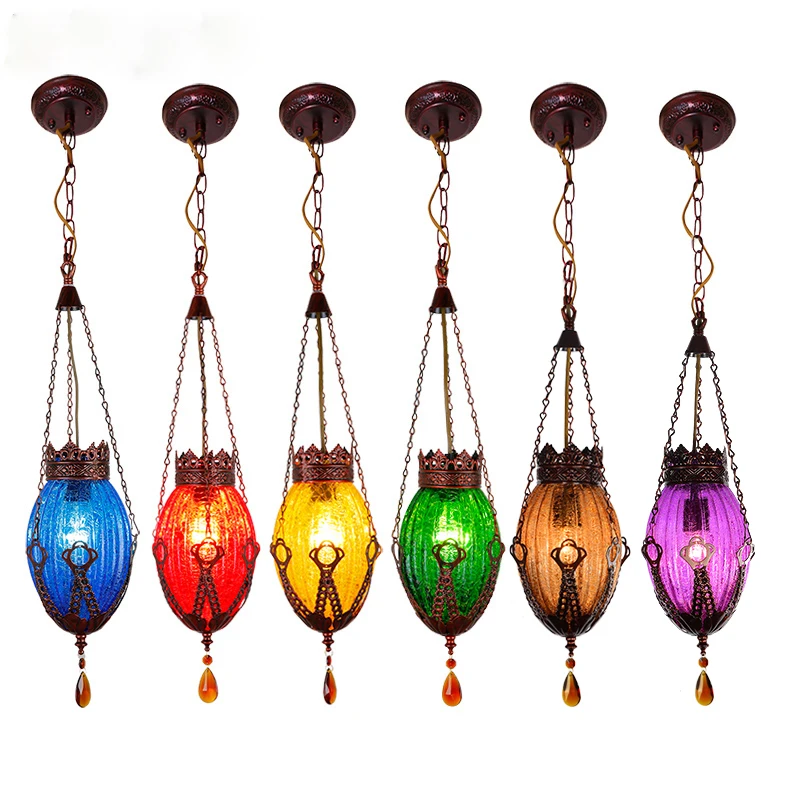 

Turkish Bohemia Moroccan Mediterranean Stained Glass Pendant Light Restaurant Bedroom Retro Hanging Light Lamp luminaria