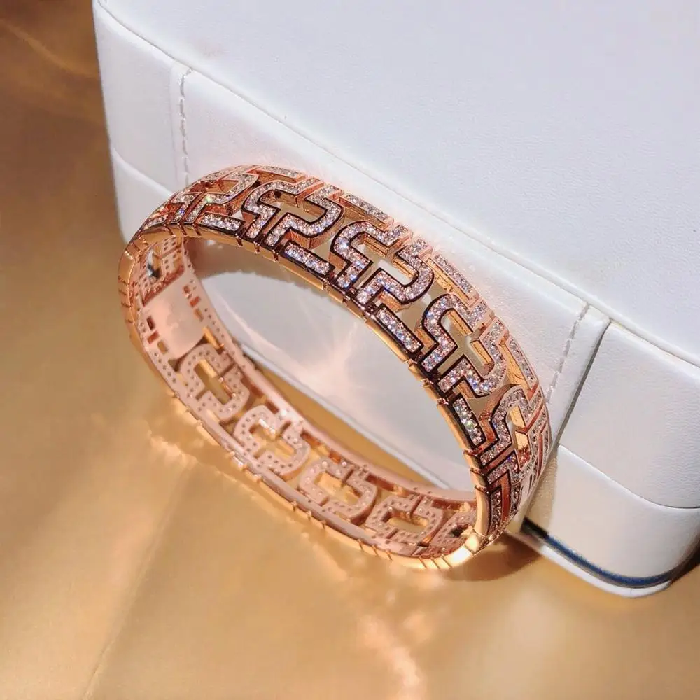 Rose Gold bracelet Модные дизайнерские браслеты из розового золота, наборы колец, безопасная форма замка, высокое качество, циркониевый набор украшений для женщин, роскошный подарок - Окраска металла: Rose Gold bracelet
