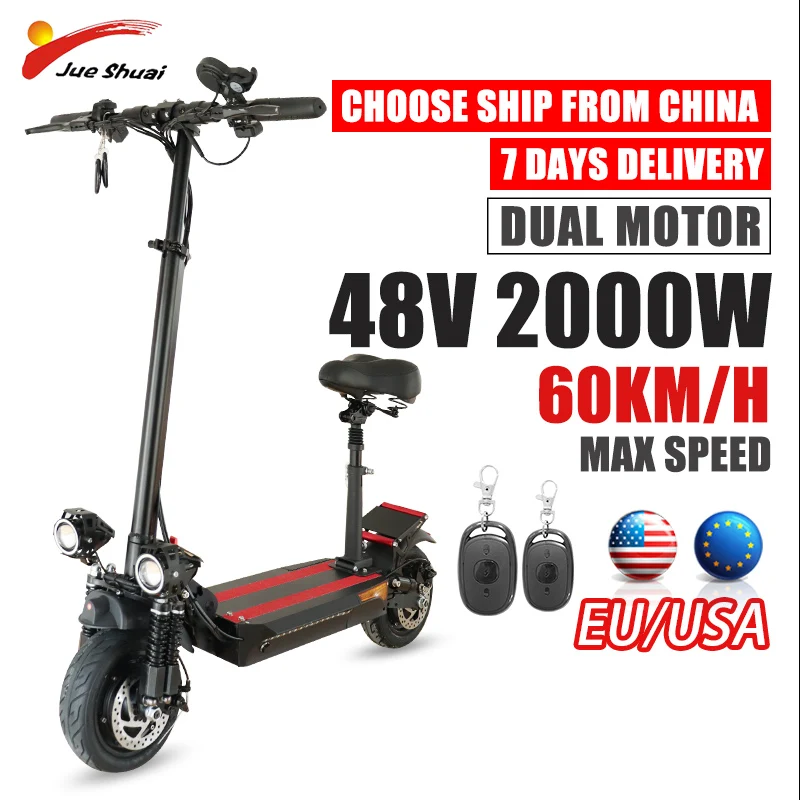 

48V 2000W Dual Motor Adults Electric Scooter 90KM Max Distance 10Inch Road Tire Folding E Scooter Disc Brake patinete elétrico