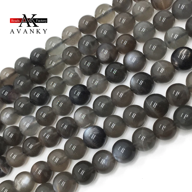 6-10mm Natural Gem Stone Black Moonstone For Jewelry Making Faceted Round Spacer Beads Diy Bracelets Necklace Accessories 15