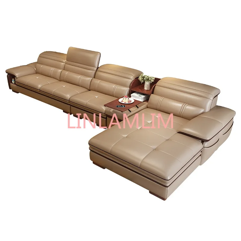 

Living Room Sofa storage speaker real genuine leather sofas salon couch puff asiento muebles de sala canape L shape sofa cama