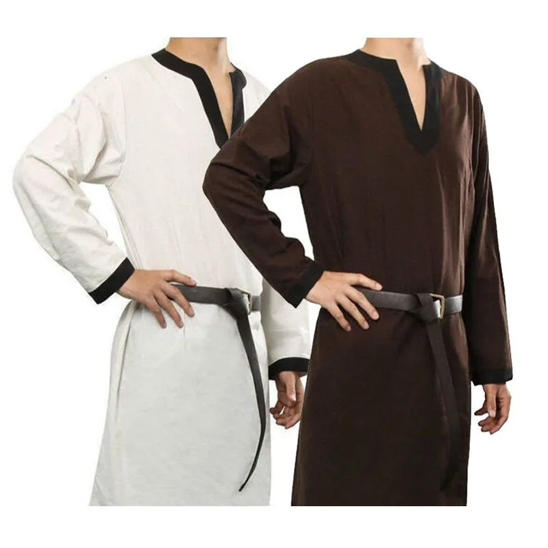 Средневековый Костюм викингов мужская туника длинная рубашка мужские топы с