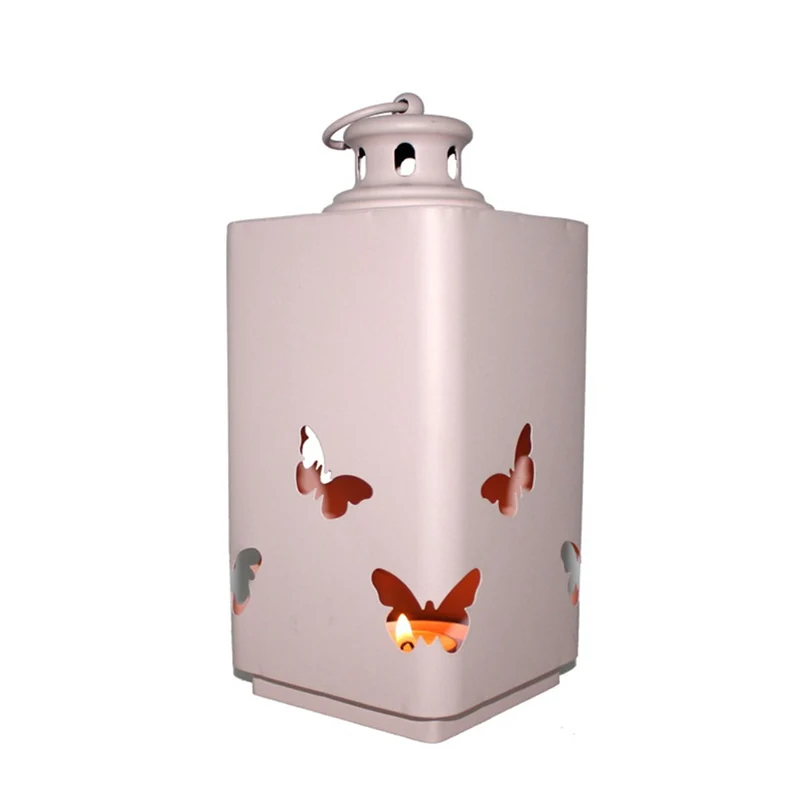 Американский подсвечник из кованого железа розового и зеленого цветов с металлическим фонарем для домашнего декора и мягкой ветрозащитой 30O16.