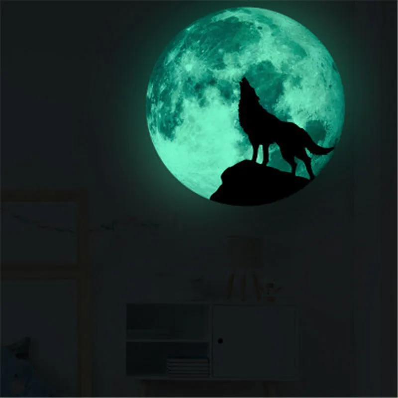 Светящаяся наклейка в виде Луны и волка | Дом сад