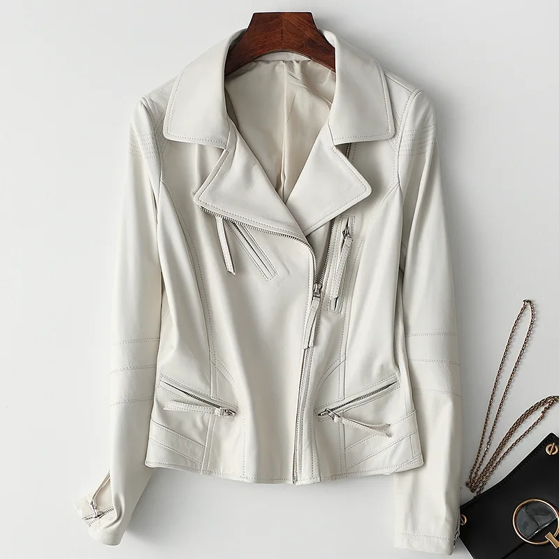 Женская кожаная куртка Haining короткая из овечьей кожи на весну и осень новинка