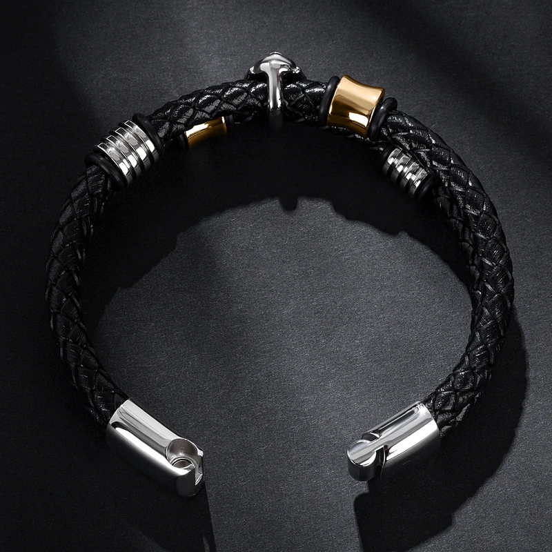 

MOZO FASHION 2020 HOT Sale Men Bracelet Braided Genuine Leather Stainless Steel Buddhism Bracelet Punk Bangle Buddha Jewelry 191