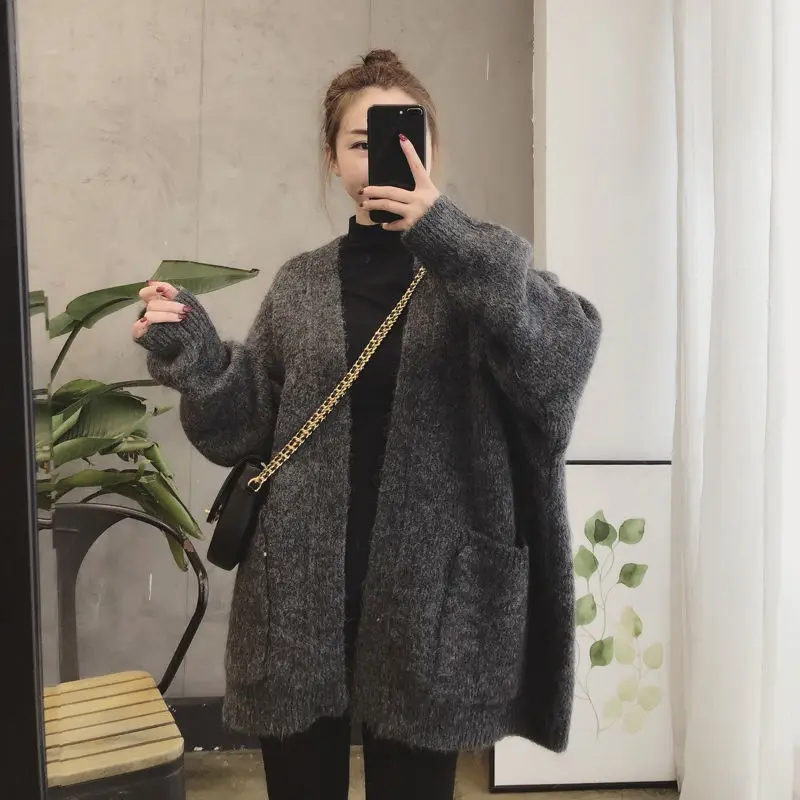 

Женский Осенний модный однотонный свободный свитер, пальто, женский тонкий кардиган, куртки, женские теплые трикотажные пальто с V-образным ...